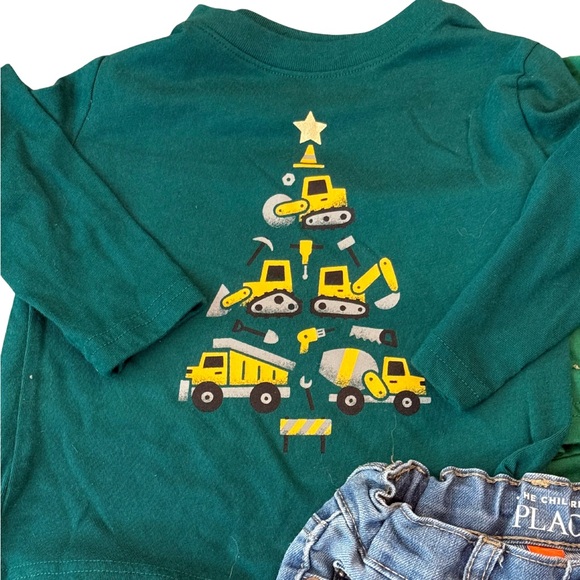 The Children's Place 2 Green Holiday‎ Shirts and Blue Jeans Kids Matching Set - Picture 3 of 4